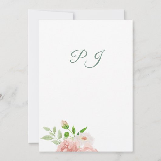 Elegante monogrammed waterverf bloemenbruiloft kaart (Achterkant)