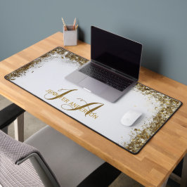Elegante Monogrammed wit goud faux glitter Bureaumat