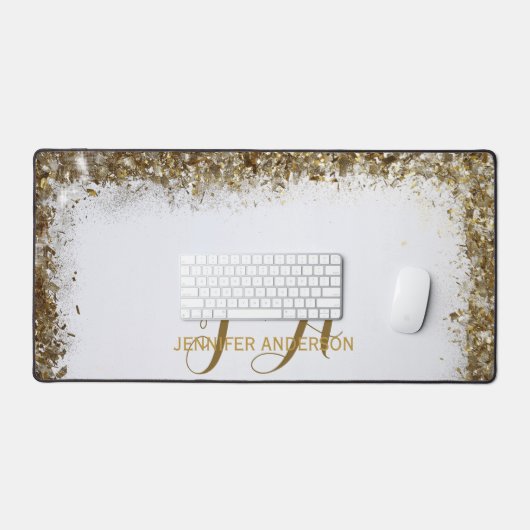 Elegante Monogrammed wit goud faux glitter Bureaumat (Keyboard & Muis)