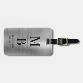 Elegante Monogrammed Zilver Geborsteld Metallic Bagagelabel (Voorkant horizontaal)