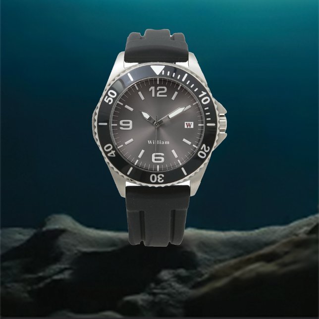 Elegante Monogrammed Zilver Geborsteld Metallic Horloge (Creator heeft geüpload)