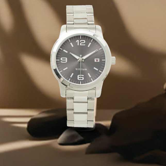 Elegante Monogrammed Zilver Geborsteld Metallic Horloge (Creator heeft geüpload)