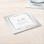 Elegante Monogrammed Zilveren Bruiloft Kartonnen Onderzetters (Schuin)