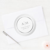 Elegante Monogrammed Zilveren Bruiloft Ronde Stick Ronde Sticker (Envelop)