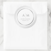 Elegante Monogrammed Zilveren Bruiloft Ronde Stick Sticker (Tas)