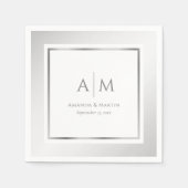 Elegante Monogrammed Zilveren Trouwpapier Servette Servet (Voorkant)