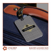 Elegante Monogrammed Zwart Goud Grijs Plaid Bagagelabel
