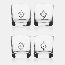 Elegante monogrammen in  Crests Zwarte Initialen Whisky Glas