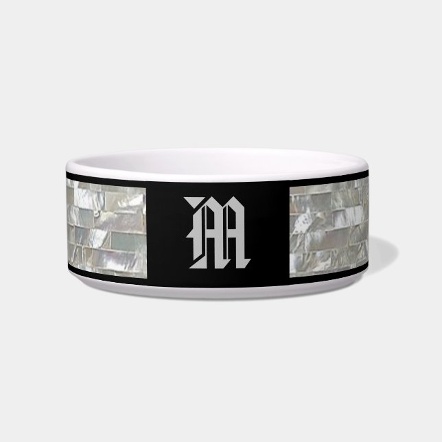 Elegante monogrammoord tegelparel-huisdier voerbakje (Voorkant)