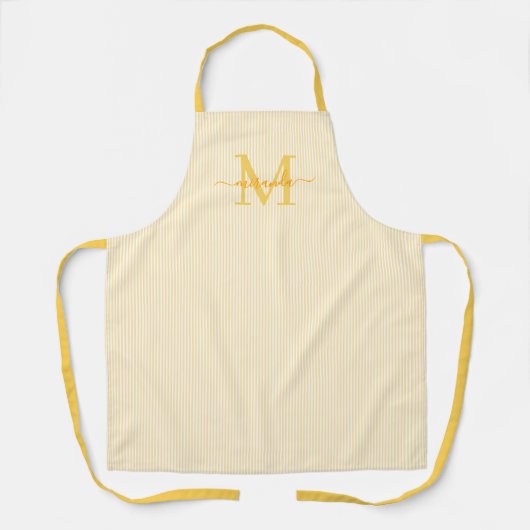 Elegante Monogramnaam Gele Streep Schort (Voorkant)