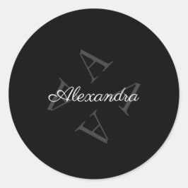 Elegante Monogramnaam Grijs Zwart Ronde Sticker