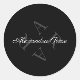 Elegante Monogramnaam Grijs Zwart Ronde Sticker