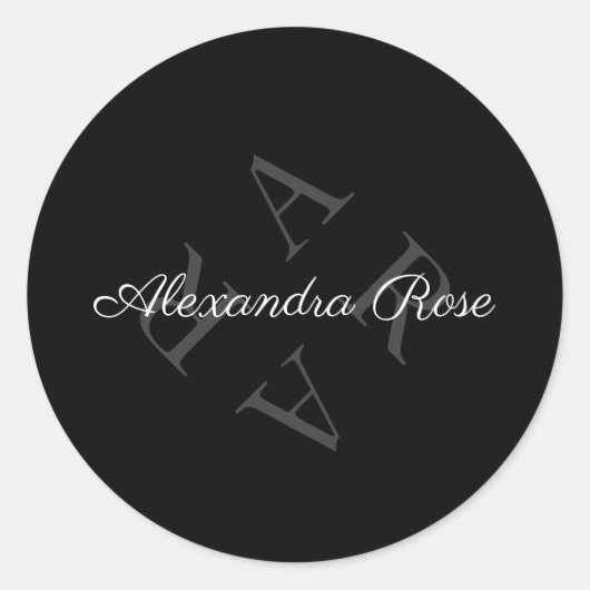 Elegante Monogramnaam Grijs Zwart Ronde Sticker (Voorkant)