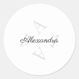 Elegante Monogramnaam Grijs Zwart Ronde Sticker