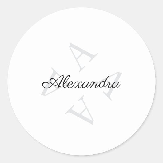 Elegante Monogramnaam Grijs Zwart Ronde Sticker (Voorkant)
