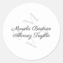 Elegante Monogramnaam Grijs Zwart Ronde Sticker