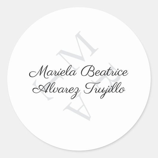 Elegante Monogramnaam Grijs Zwart Ronde Sticker (Voorkant)
