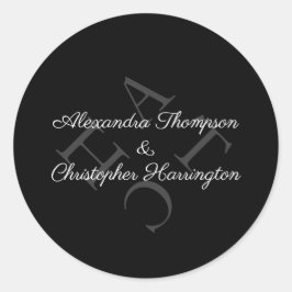 Elegante Monogramnaam Grijs Zwart Ronde Sticker