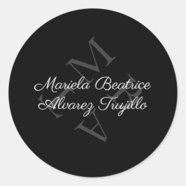 Elegante Monogramnaam Grijs Zwart Ronde Sticker