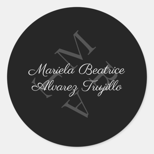 Elegante Monogramnaam Grijs Zwart Ronde Sticker (Voorkant)