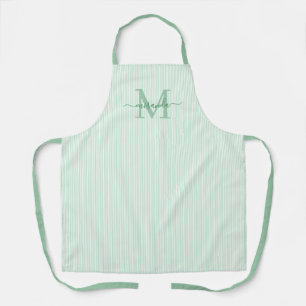 Elegante Monogramnaam Groene Streep Schort