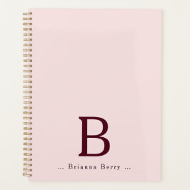 Elegante monogramnaam in blosrood planner