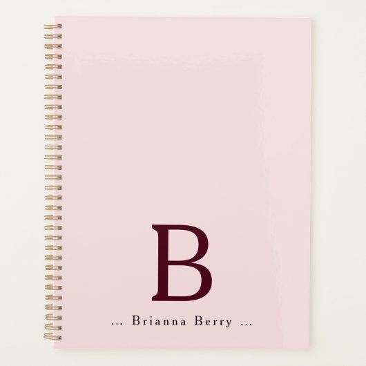 Elegante monogramnaam in blosrood planner (Voorkant)