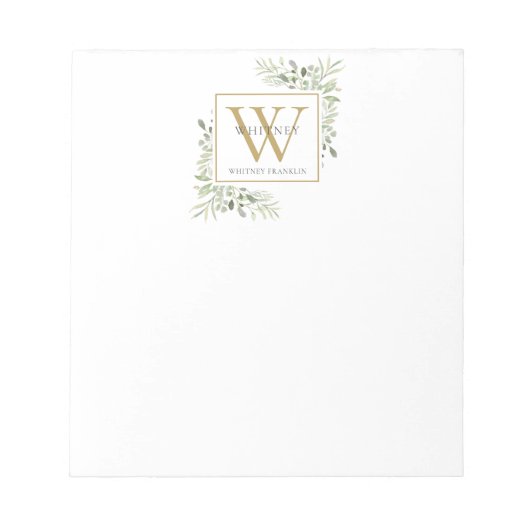 Elegante monogramnaam met groen notitieblok (Voorkant)