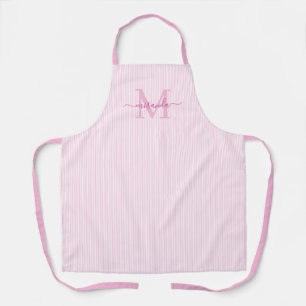 Elegante Monogramnaam Roze Streep Schort