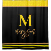 Elegante Monogramnaam Script, Vrouwelijk Zwart Gou Douchegordijn (Voorkant)