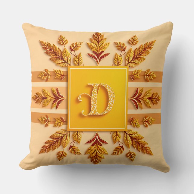 Elegante monogramontwerpen met gouden bladeren kussen (Voorkant)