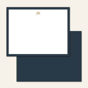 Elegante Monogramrand Navyblauw en Goud  Notitiekaartje