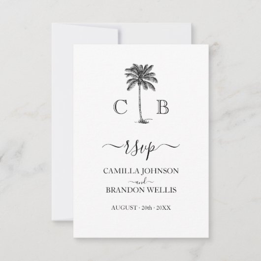 Elegante Monograms Palm Beach Wedding RSVP Card (Voorkant)