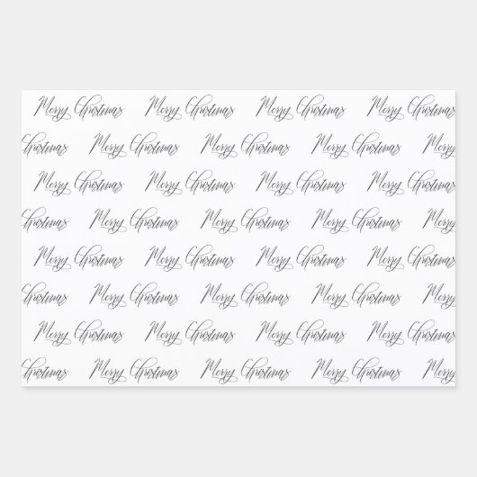 Elegante Monotone Zwart Wit Vrolijk Kerstfeest Inpakpapier Vel (Voorkant 2)