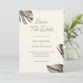Elegante Monstera Gouden Champagne Foto Bruiloft Save The Date (Staand voorkant)