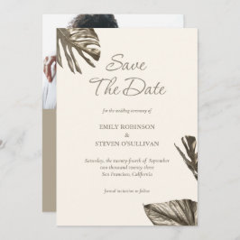 Elegante Monstera Gouden Champagne Foto Bruiloft Save The Date