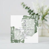 Elegante Monstera Smaragdgroene Bruiloft Kaart (Staand voorkant)