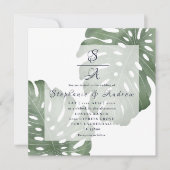 Elegante Monstera Smaragdgroene Bruiloft Kaart (Voorkant)