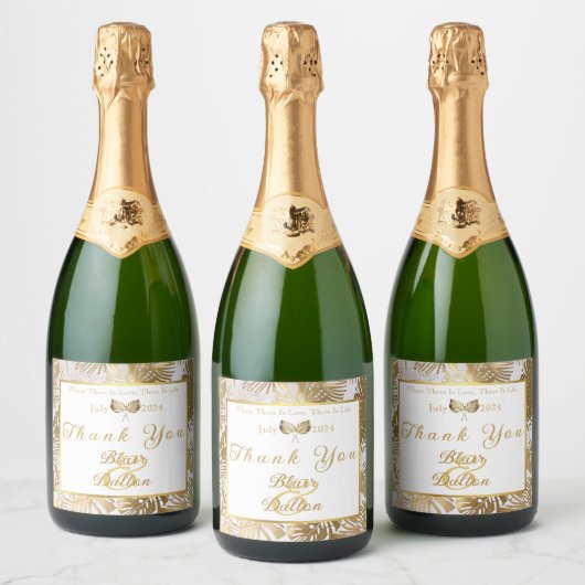 Elegante Monstera Vergulde Trouw Wijnlabel  Sparkling Wijnetiket (Flessen)