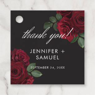 Elegante Moody Bloed Rode Rozen Bloemen Huwelijk Bedankjes Labels