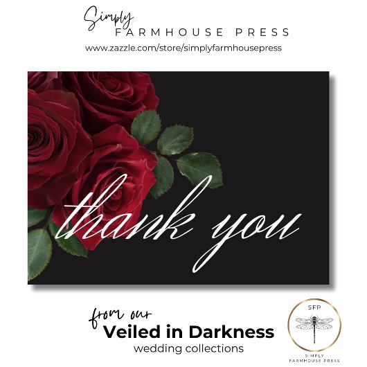 Elegante Moody Bloed Rode Rozen Bloemen Huwelijk Bedankkaart