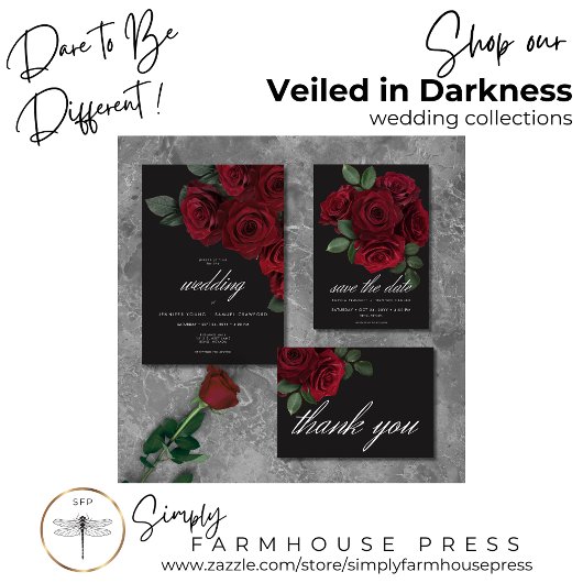 Elegante Moody Bloed Rode Rozen Bloemen Huwelijk Kaart