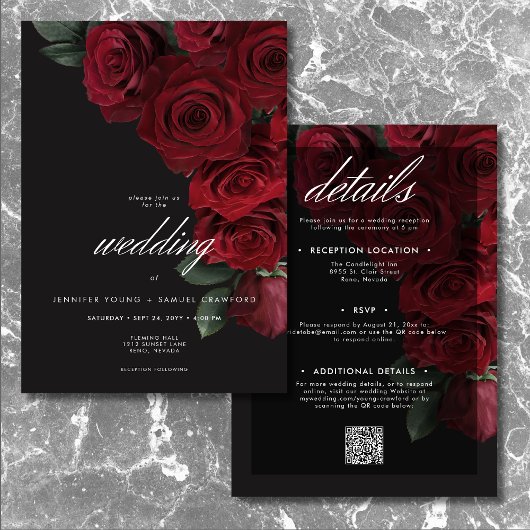 Elegante Moody Bloed Rode Rozen Bloemen Tweezijdig Kaart