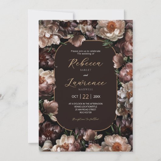 Elegante Moody bloemen donkere bruiloft Uitnodigin Kaart (Voorkant)
