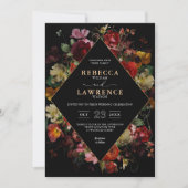Elegante moody bloemen zwarte bruiloft kaart (Voorkant)