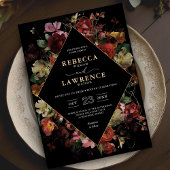 Elegante moody bloemen zwarte bruiloft kaart