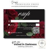 Elegante Moody Blood Red Roses Floral QR-code RSVP Kaartje