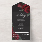 Elegante Moody Blood Red Roses Wedding Geen Diner All In One Uitnodiging (Binnen)