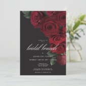 Elegante Moody Blood Rozen Bloemen Bruids Brunch Kaart (Staand voorkant)