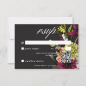 Elegante Moody Bourgondië & Roze Bloemen QR Code RSVP Kaartje (Voorkant)